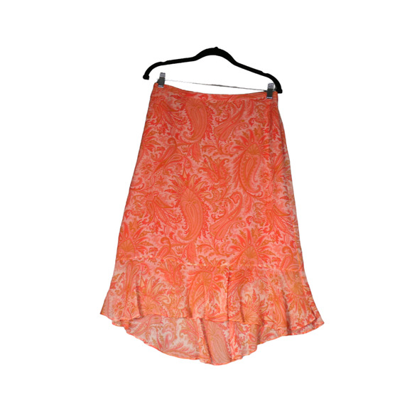 Banana Republic Skirt Womens Size 6 Orange Pink Floral 100% Silk Pull On Boho - Picture 1 of 9